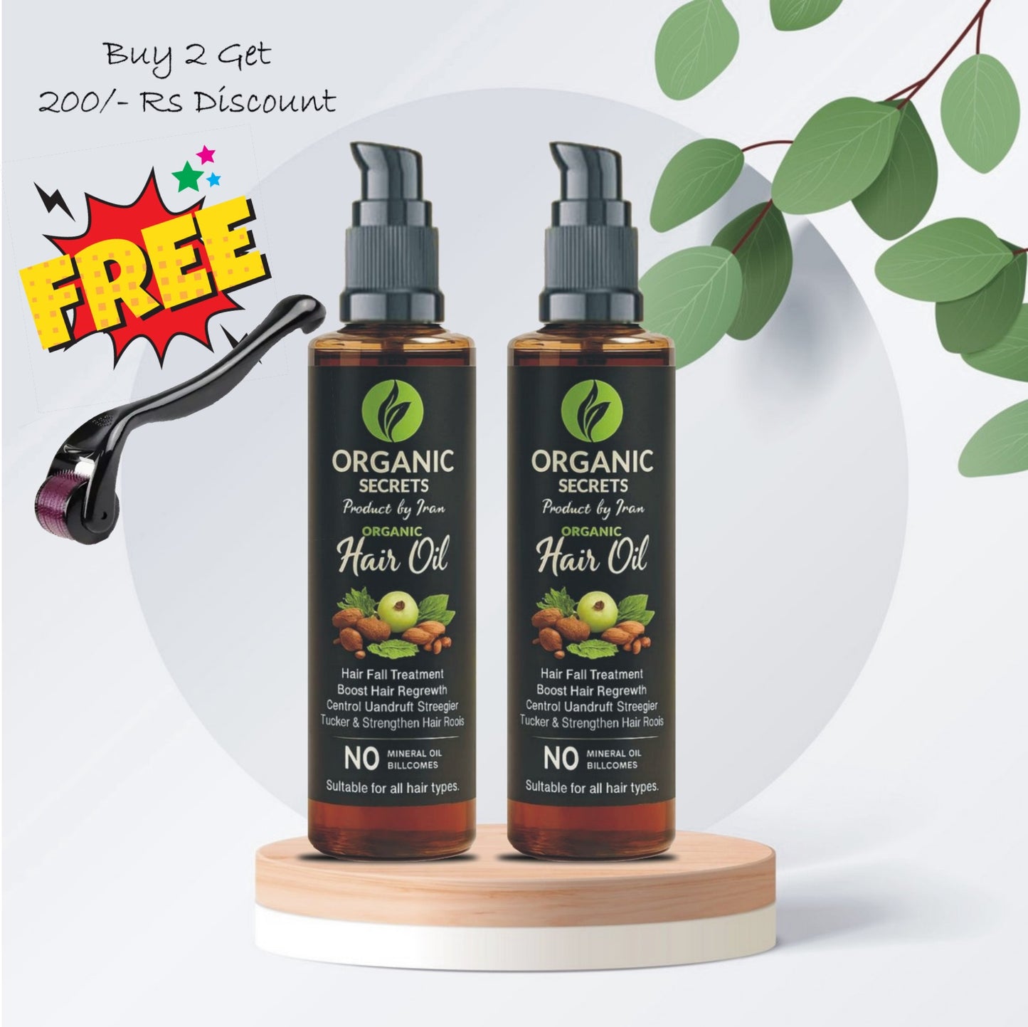 Hair Regrowth Oil Bundle of 2 +FREE DERMA ROLLER